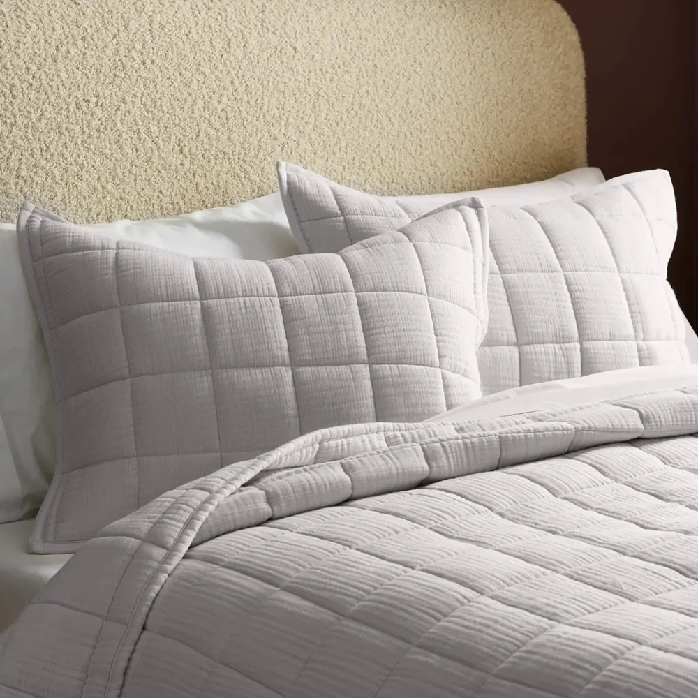NWOT Quince Organic Airy Gauze Box Quilt King Sham Set of 2 in Light Grey